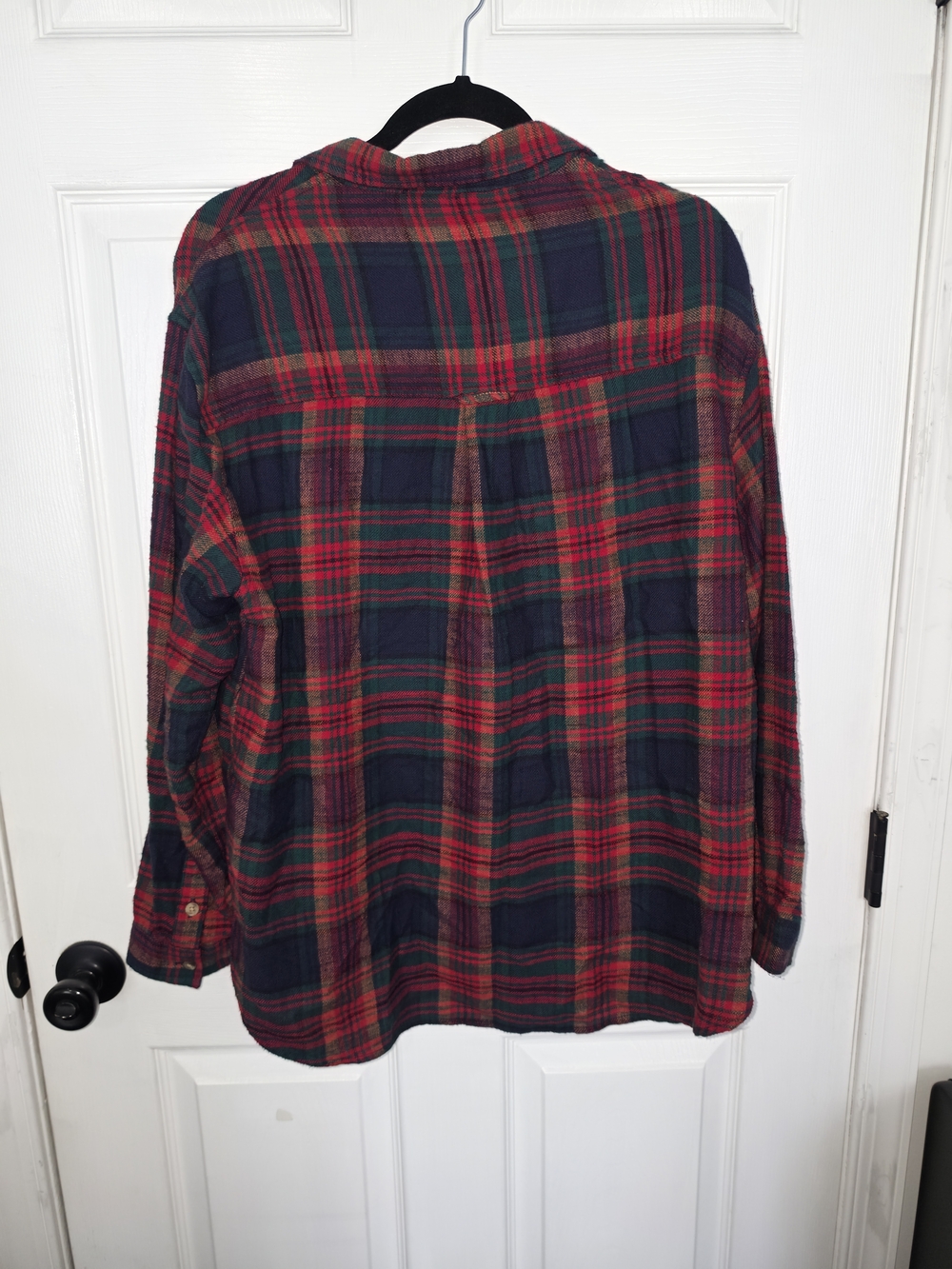 American Eagle Red, Navy, and Green Plaid Flannel Shirt - Picture 3 of 3